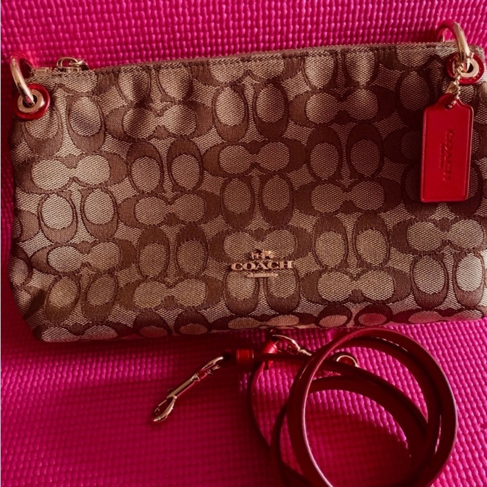 Coach Tan and Red Crossbody Bag
